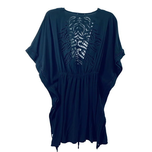 Cotton Bleu Swimsuit Coverup Womens Small Black Front Drawstring Tie‎ Rayon - Picture 2 of 9